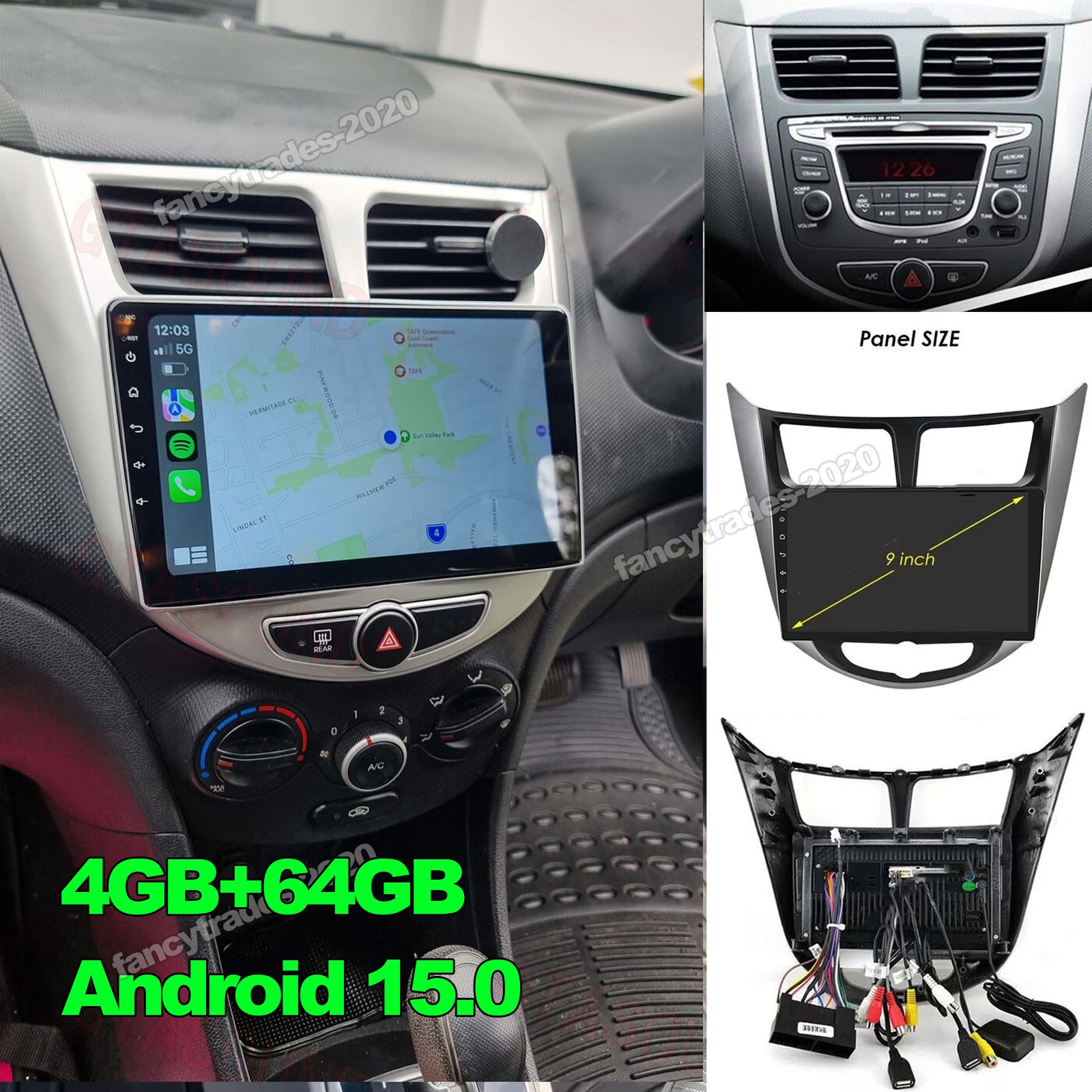Apple CarPlay Car Radio Android 15 GPS Stereo WiFi For 2012-2017 Hyundai Accent