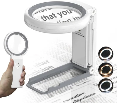 KINKAOCIO Lupe mit Licht und Ständer, 30X 10X Faltbare Leselupe mit 18 LED-Licht,