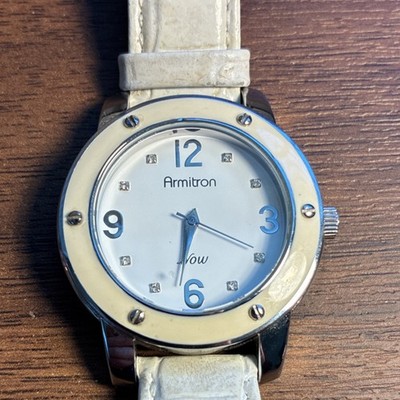 Armitron Now Women's Quartz Wristwatch Beige Leather White Dial Water Resistant