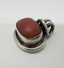 Old Pawn Vintage Native American Sterling Silver Coral Chunky Pendant — photo 4