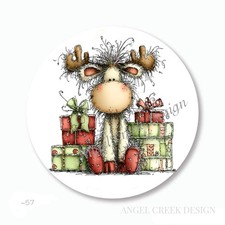 CUTE REINDEER w/PRESENTS SCRAPBOOK STICKERS ENVELOPE SEALS CHRISTMAS FAVORS