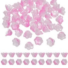 100 Pcs Glass Flower Beads for Jewelry Making, Loose Bead Charm, Pink