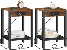 Side Table with Charging Stat, Set of 2 End Table with USB Ports