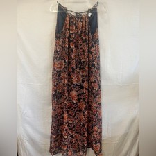 Womens Dress Size Small Navy Orange Long Neck Tie Sheer Bottom Upper Lining Work