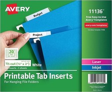 Tab Inserts for Hanging File Folders 2in White Laser/Inkjet 100/PK - 1EA