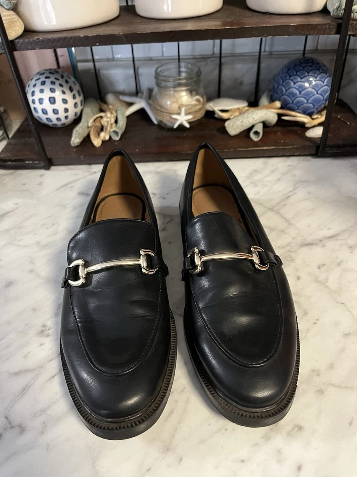 H&M- black low-heel loafers w gold buckle/horse bit women's size 9 ~ new - Image 2 of 4
