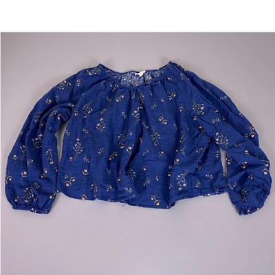 a.n.a a new approach Blouse Plus Size 2X Navy Blue Floral Peasant Long Sleeve