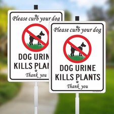 2 Pack Dog Urine Kills Plants Yard Signs - Please Curb Your Dogs, 11 x 9 Inch...