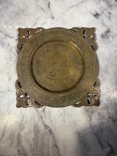 Vintage Etched Brass SmallTrinket Dish floral ornate traditional deity