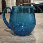 Vintage 1950s Blenko Turquoise Pitcher Crackle Glass Blown Glass 5 5/8” Flawless