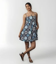 Anthropologie Hutch Size XL Square Neck Bandeau Romper Blue Print Smocked Back