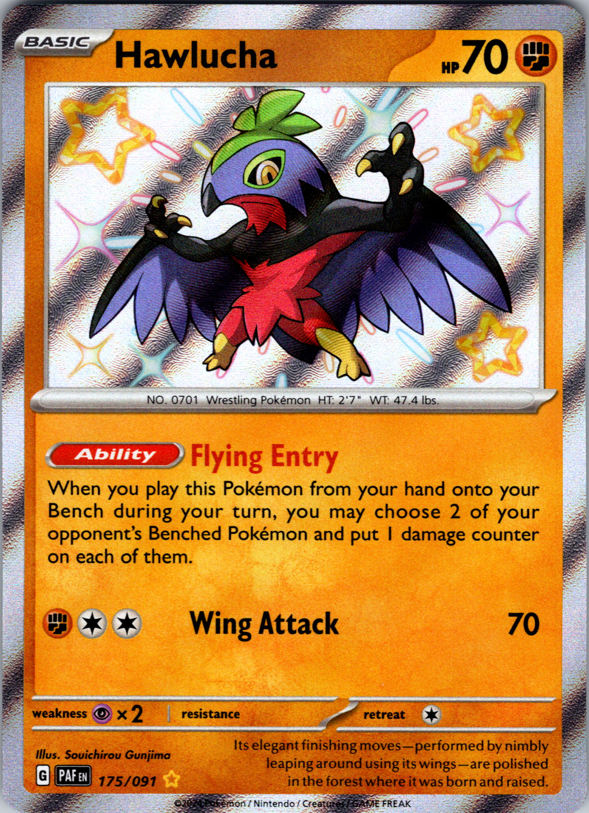 Hawlucha 175/091 SV: Paldean Fates Shiny Rare - NM
