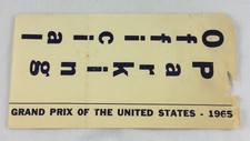 1965 Grand Prix of the United States Parking Pass