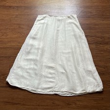Eileen Fisher Skirt Large Ivory Silk Linen Midi A-Line Zip Boho Casual FLAW READ