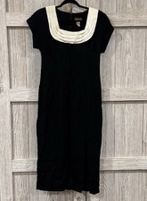 VINTAGE Virgo II Full Length Maxi Dress Womens Size 8 Black Pleated Collar Zip