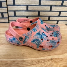 Crocs Pink And Blue Palm Print Clogs Size 6