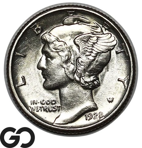 1928-S Mercury Dime, Very Strong Bands, Unc++ Better Date