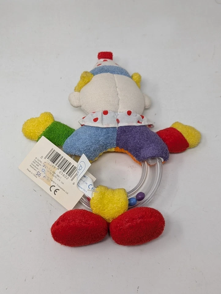 复古婴儿 Gund 小丑毛绒摇铃毛圈布戒指 Y2K 90 年代 1990 年代全新带标签 — 第 3/4 张图片