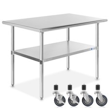 Stainless Steel Commercial Kitchen Work Food Prep Table w/ 4 Casters - 30" x 48"