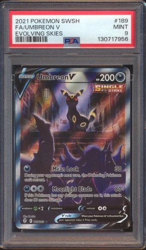 2021 POKEMON EVOLVING SKIES UMBREON V #189 FULL ART PSA 9!