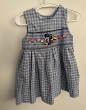 Vintage Disney Minnie Mouse Blue gingham Sleeveless A-Line Cotton Dress 12M