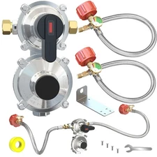 New RV Propane 2-Stage Auto Changeover LP Propane Gas Regulator-2 Tank with T...