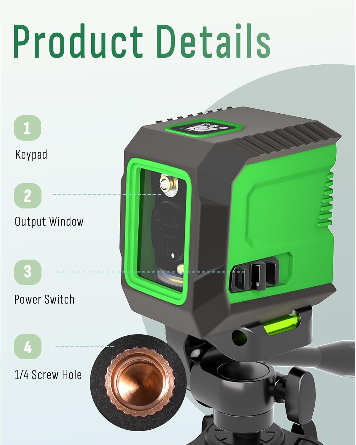 Laser Level with 50” Tripod, 360° Self Leveling Cross Line Laser Level, Green