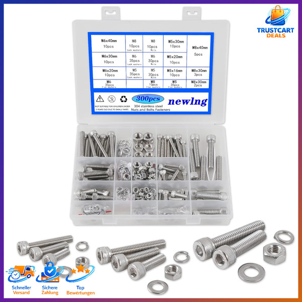 Schrauben Set 300-Teilig M5 M6 M8 Edelstahl A2-70 Zylinderschrauben Bau ZubehöR-image