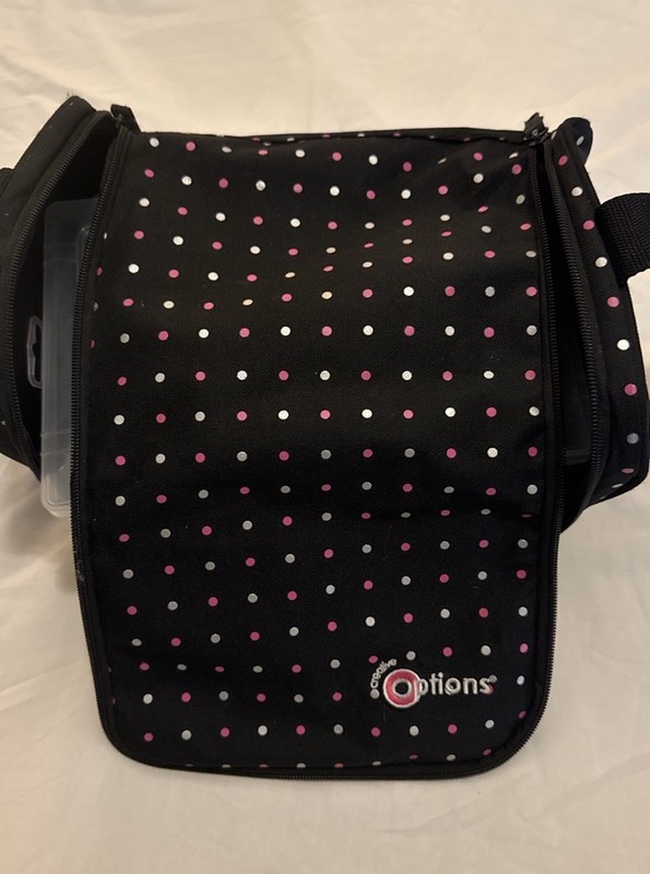 Creative Options Grab N Go Tote Bag Black Pink Polka Dot 3 Storage Boxes Crafts