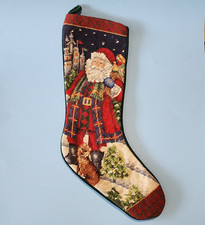 VTG Needlepoint Christmas Stocking Santa w/Pl...