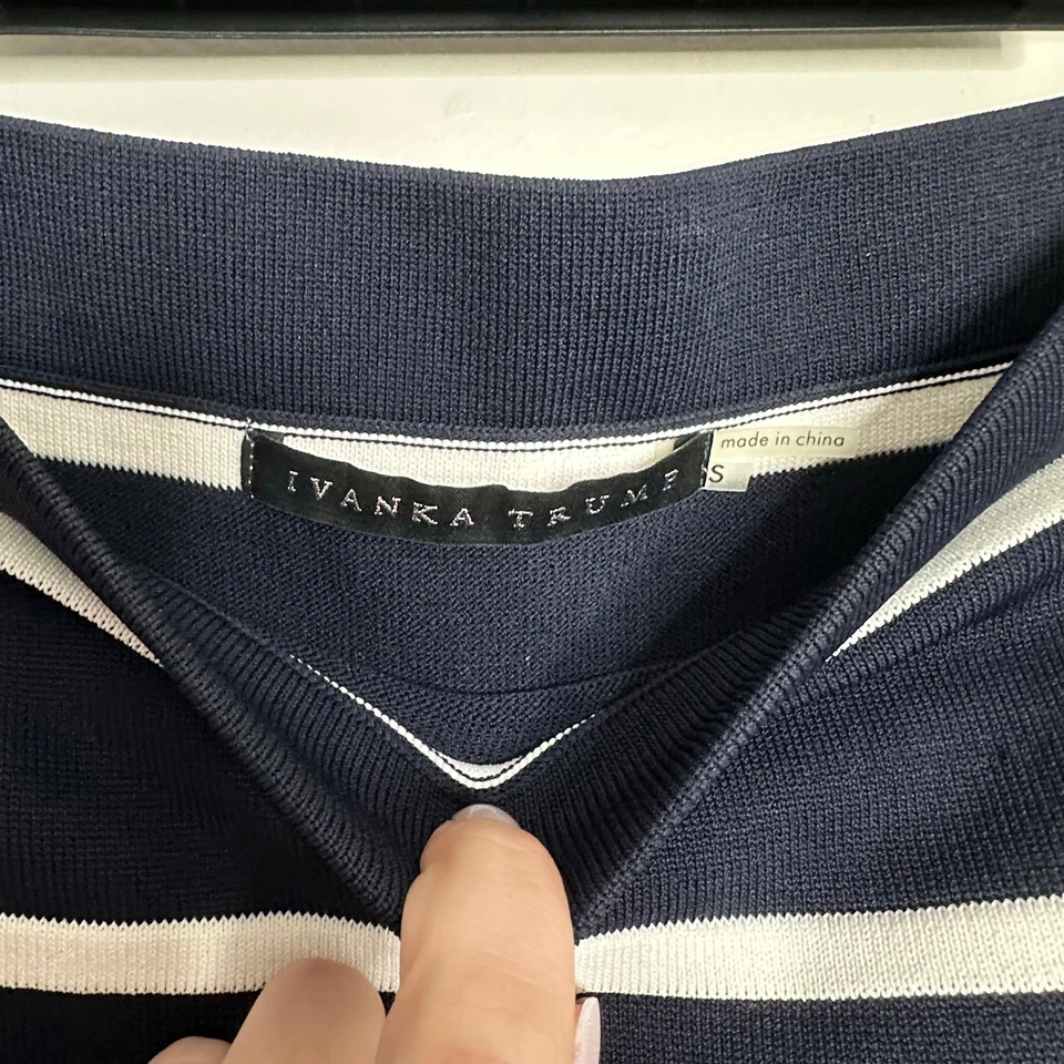 Ivanka Trump Women's Navy Blue and White Striped Knit Pencil Skirt size S - Image 3 of 4