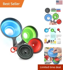 Effortless Kitchen Canning Funnel Set - 4 Silicone Funnels with Aided Strainer