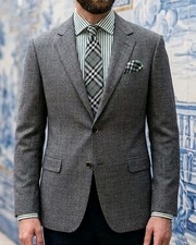 Canali Milano Blazer Mens 100 Wool 2-Button Gray Glen Check Italy 42R Read
