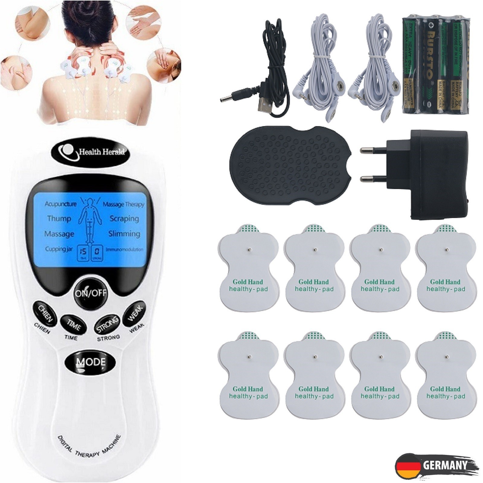 TENS Gerät, EMS, 8-in-1 Reizstrom, Schmerztherapie, Elektrotherapie Massage DHL