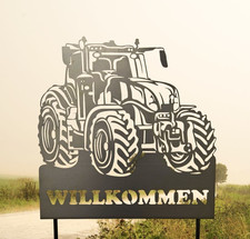 Gartenstecker XXL New Holland "Willkommen" Höhe ca. 170cm aus 2mm Stahl Traktor