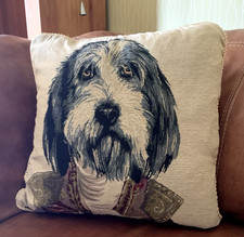 TAPESTRY WOVEN CUSHION COVER ST BERNARD DOG Braided Rope Edge 18 x 18 inches Sq 