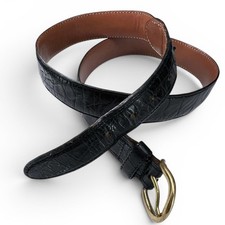 Vintage 90's Men M/34 black alligator skin belt brass buckle luxury Italy
