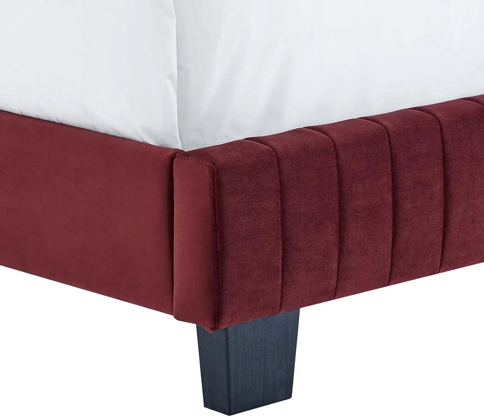 Modway Celine Channel Tufted Velvet Twin Bed With Maroon Finish MOD-6332-MAR - Image 4 of 4