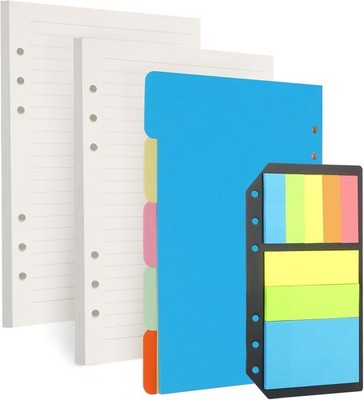 A5 Lined Paper Inserts - 180 Pages, 5 Dividers & Sticky Notes for Study