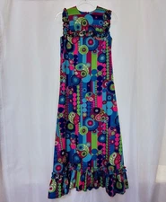 VTG Sears Hawaiian Fashions Mod Floral Sleeveless Maxi Dress 60s 70s Jr's 9 P