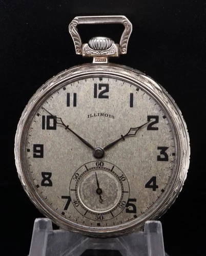 Antique 1925 Illinois Grade 406 19J 12s 14k White G/F 44mm Pocket Watch