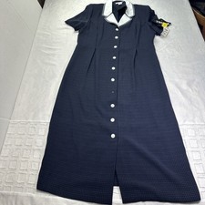 Miss Dorby Petites Navy Blue Grid Button Front Maxi Dress 16P NWT 5924Z