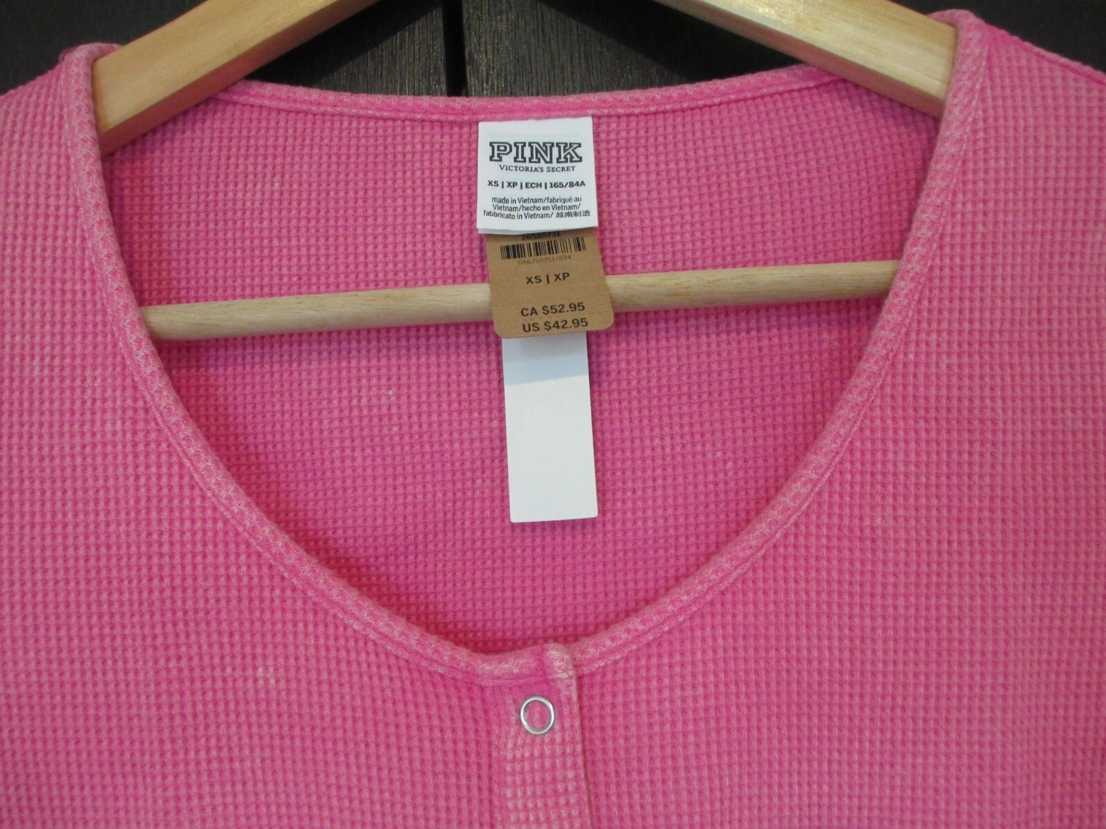 UNDERCOVER Abito Henley VICTORIA'S SECRET rosa lavaggio termico maniche lunghe XS VS NUOVO CON ETICHETTE