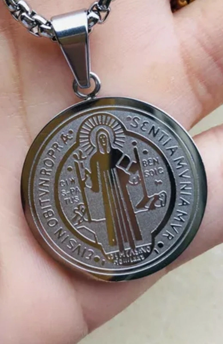 St Benedict San Benito Medal Stainless Steel Charm Pendant Necklace 22