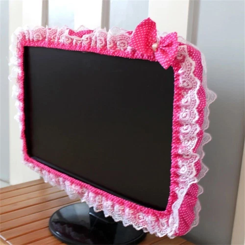 Lace Fabric Computer Frame Cover Monitor Screen Dust Cover With Elastic Bow-knot