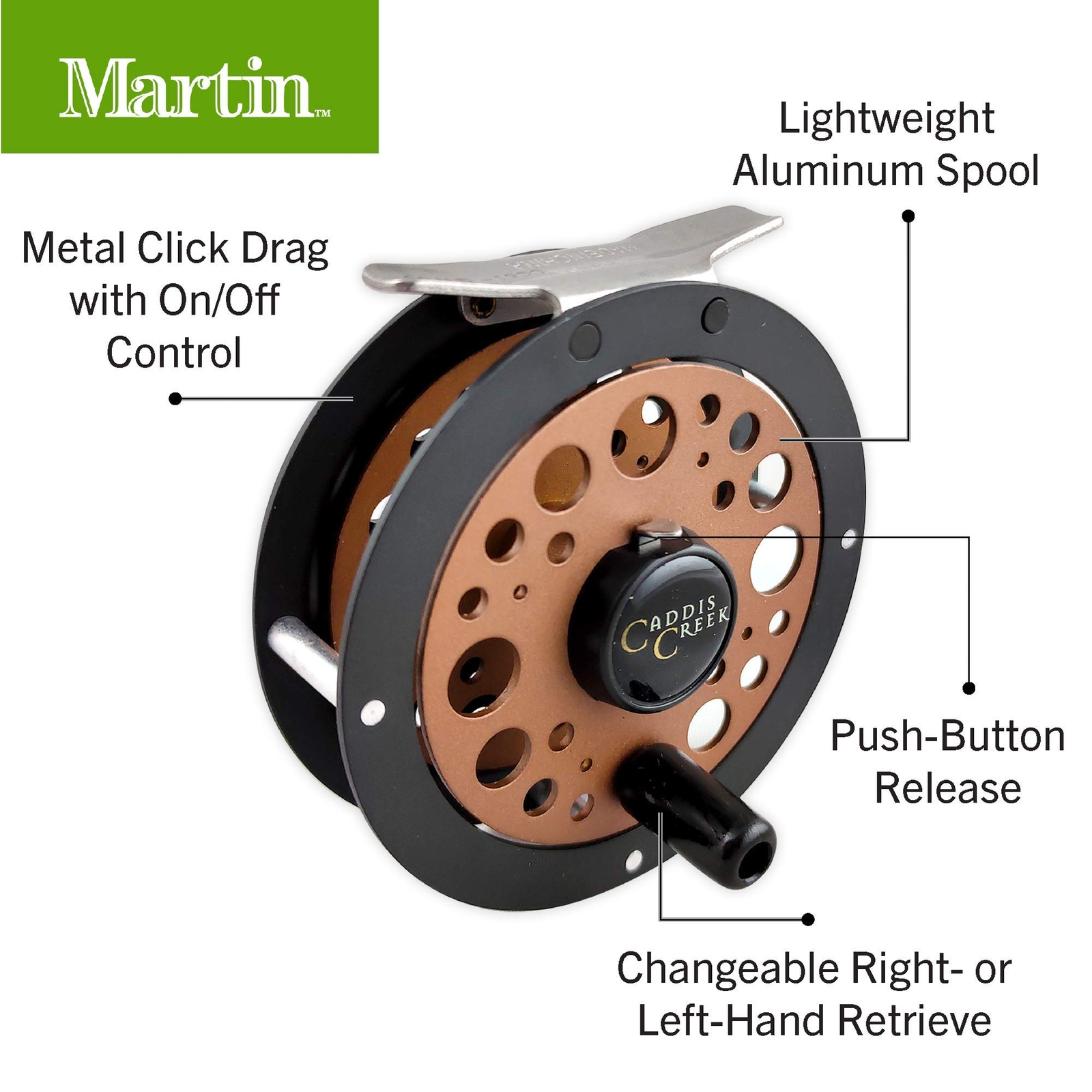 Martin Caddis Creek Fly Fishing Reel, Size 6/1 Single Action Fly Reel