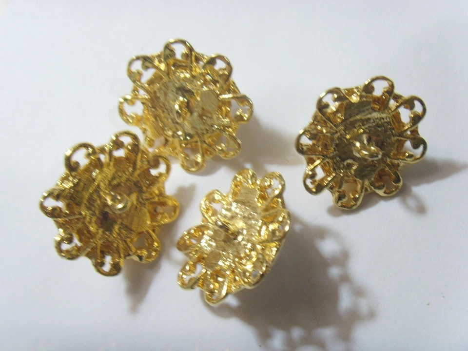 4 antique 30 mm matching gold tone metal faux pearl collector buttons 51910 - Image 3 of 4