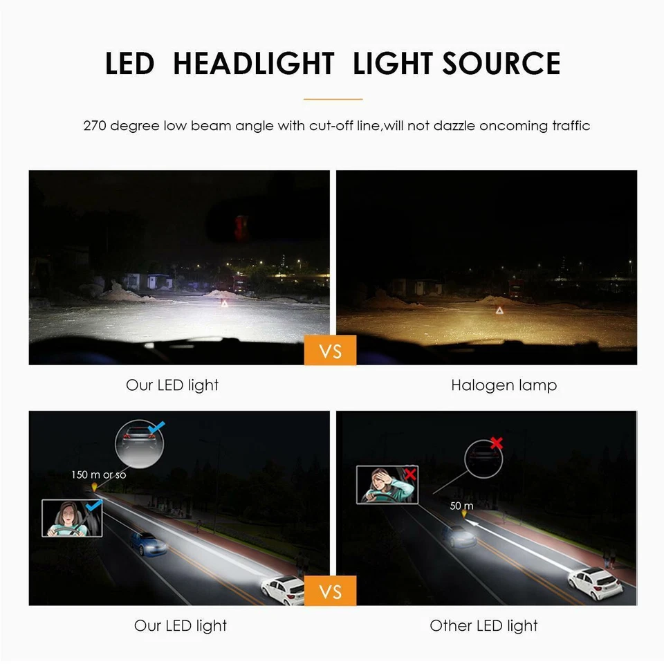 Par de faros LED 9007 bombillas altas/bajas 6000K para Ford Crown Victoria 1992-2011 Foto 3 de 4