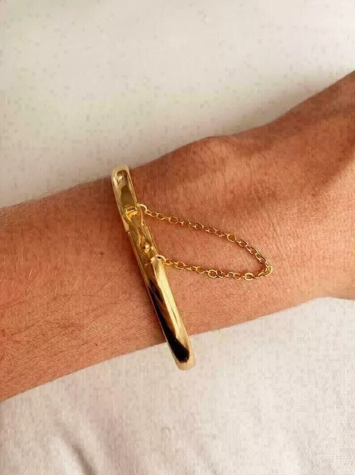 Beautiful Bangle Bracelet With Chain For Women's 14k Yellow Gold Plated 7 Inch View 4