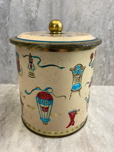 Tin Tea Canister 1960's Teal/Gold. Made in England - Vintage - Picture 4 of 9